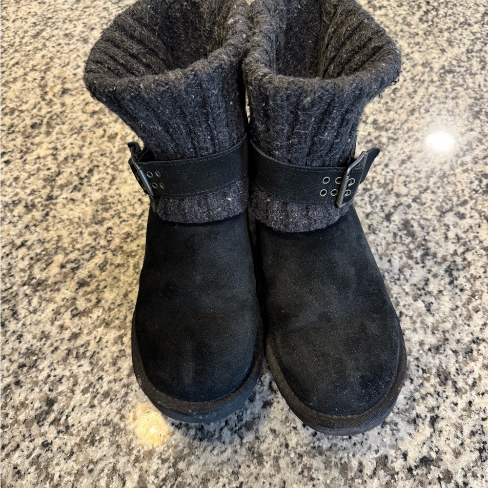 Ugg Black Suede Boots with Knit Cuff